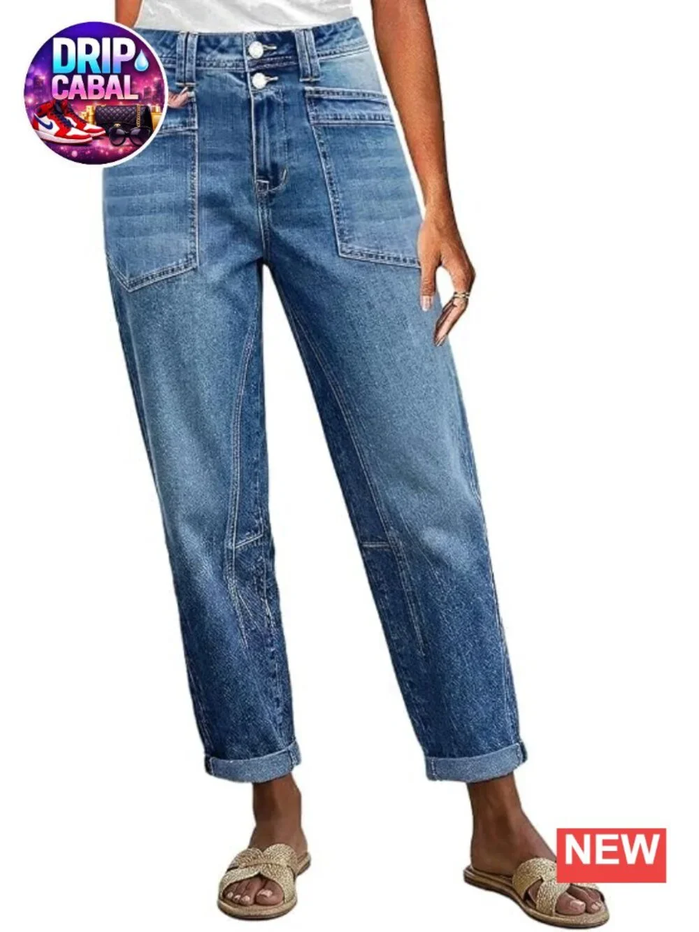Mid Rise Barrel Leg Crop Jeans for Women Cotton Stretch High Waist